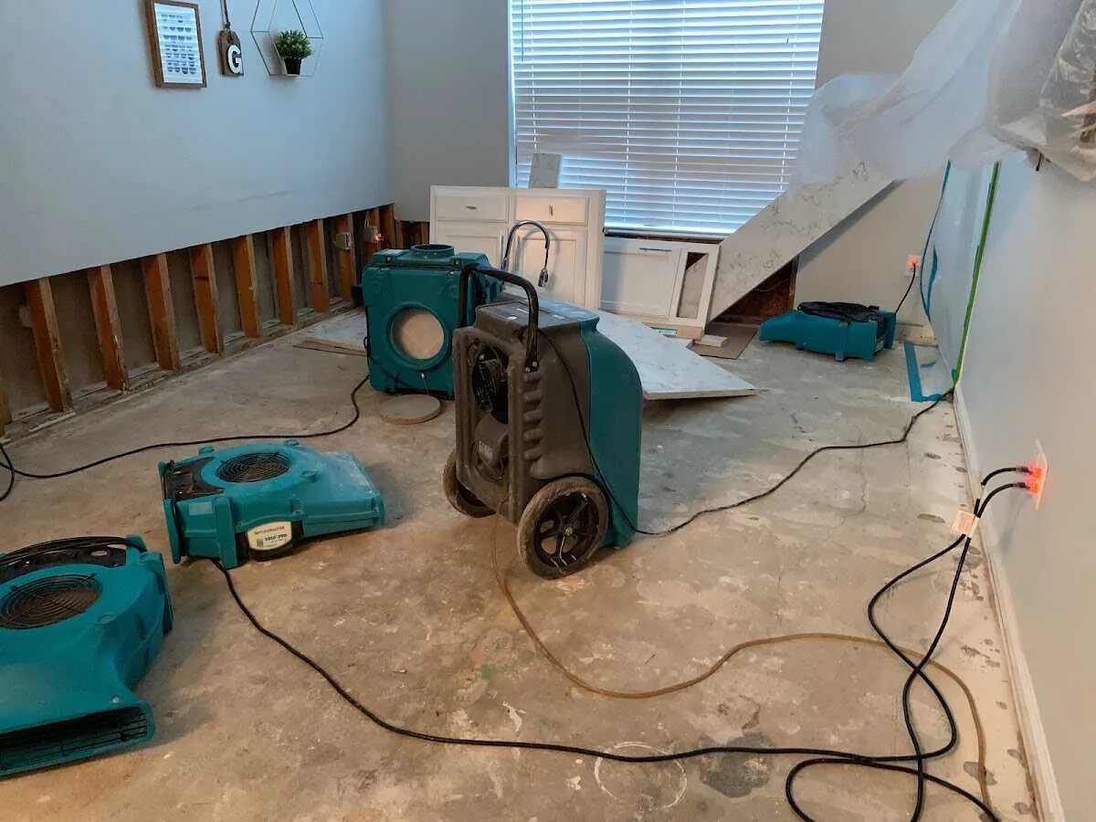 Dehumidifier in flood-cut room for Water Damage Restoration in Rocky Hill