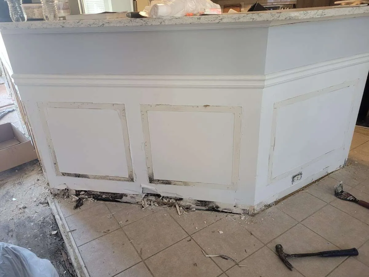 Water damage and mold on kitchen during Storm Damage Restoration in Rocky Hill